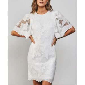 DELFI COLLECTIVE Alyssa Guipure Lace Mini Dress, White, XS